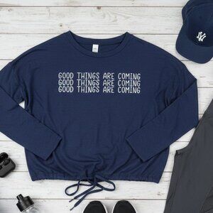 Cardio Couture "Good Things Are Coming" Graphic Tee | Navy | Large